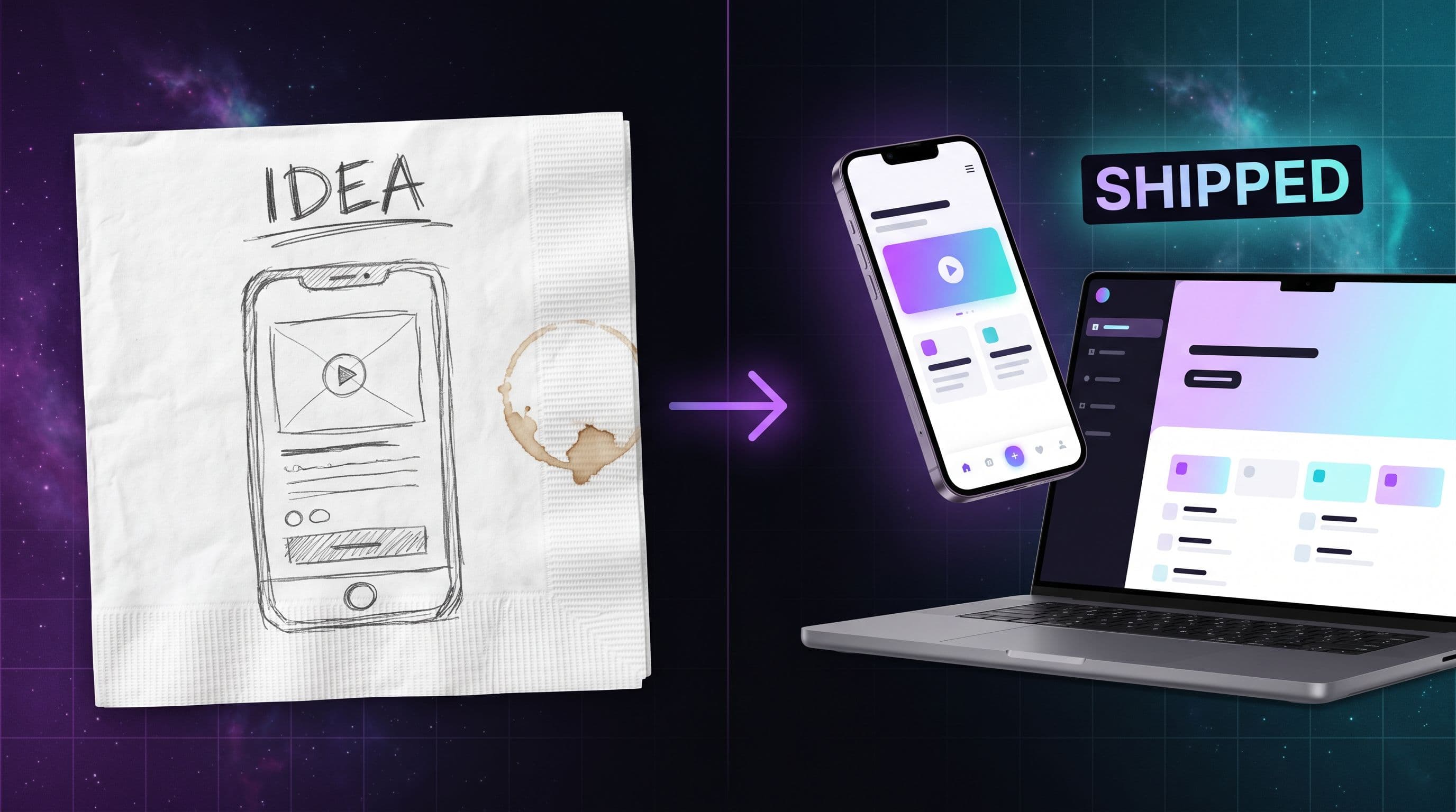 Sketched napkin idea transforming into a shipped product
